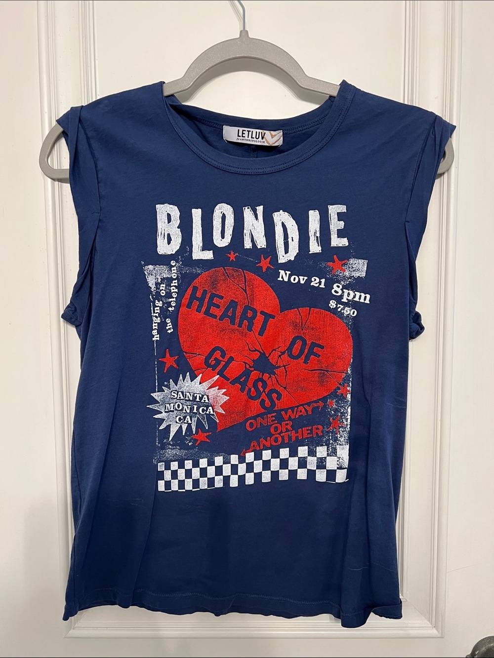 LET LUV Navy Blondie 'Heart of Glass' Graphic Muscle Tee ANTHROPOLOGIE